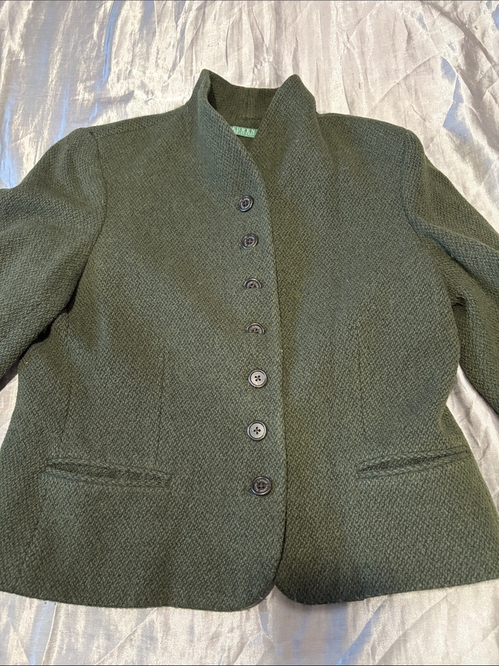 Lauren Ralph Lauren Olive Green Textured Collarless Blazer - Picture 5 of 5
